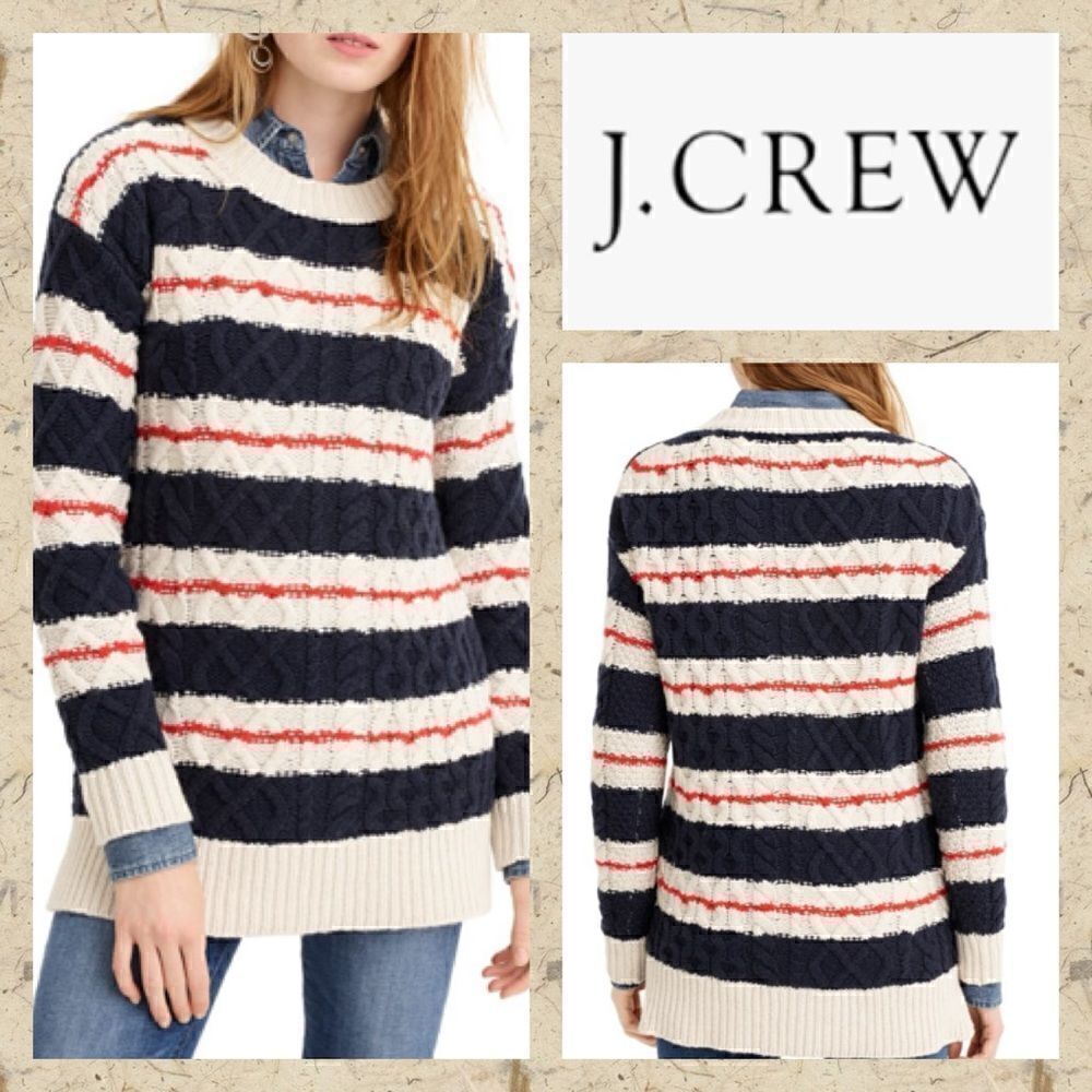 NWT MSRP $120 J. Crew Stripe Cable Knit Sweater Women's Size Small